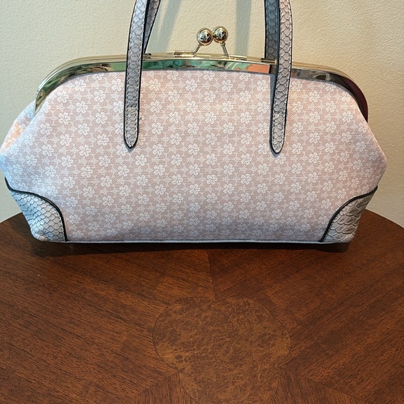 Brangio Satchel Italian leather cut out hearts/rhinestones below gray cream 
NWO - Picture 8 of 17